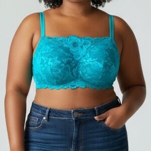 Teal Lace Bralette Comfort Choice 40C Women's Plus Size Lace Wireless Cami Bra